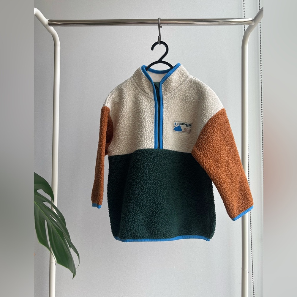 2/$20 H&M | Kids Colorblock Fleece Pullover - Cream, Green & Brown